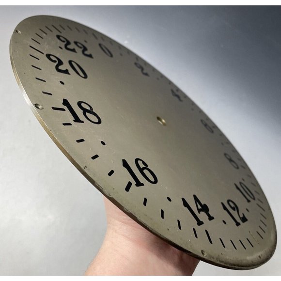 LARGE 10.5" Antique Vintage Enamel Brass Military Time Navy Nautical Clock Face - Picture 7 of 11